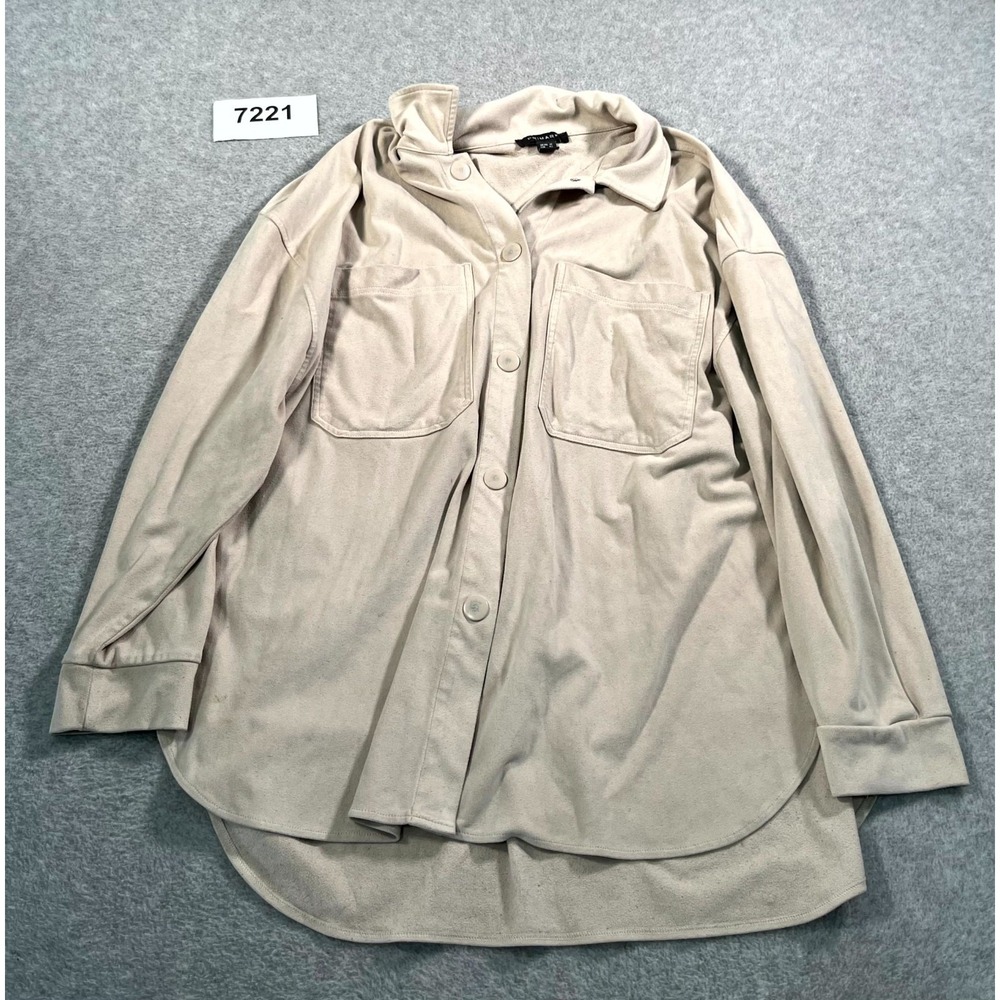 Primark Shacket Womens 10 Beige Stretch Collared Snap Front Long Sleeve Casual